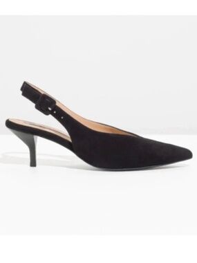 & Other Stories Slingback Kitten Heel Pumps Black Suede Size 37